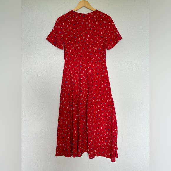 Ivy City Co womens Allie Dress Red Floral midi short sleeve button up size XS - Picture 3 of 9